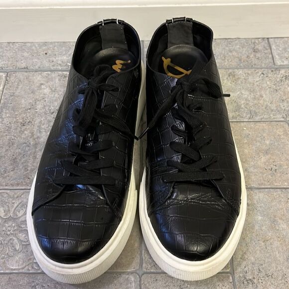 Sam Edelman Black and White Argo Leather Croco Laced Platform Sneakers- 10.5M - Picture 1 of 16